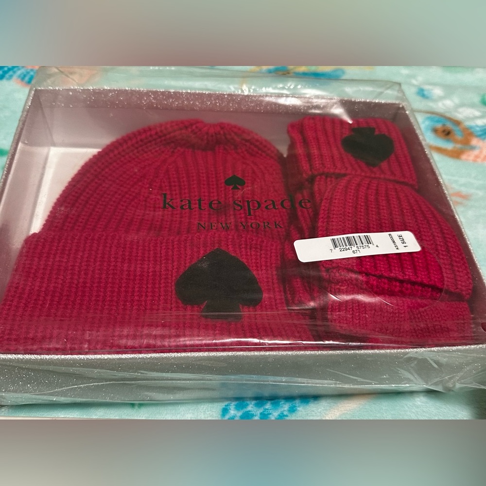 Kate Spade knit beanie hat and convertible mittens
